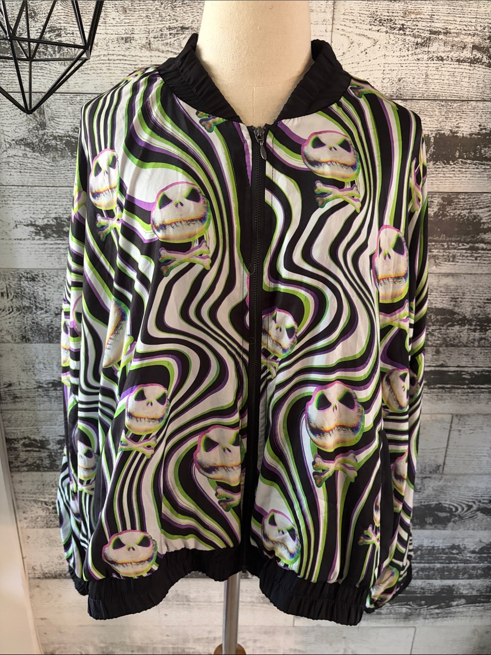 NWT Disney Jack Skellington Wave Bomber Jacket - Black & Green